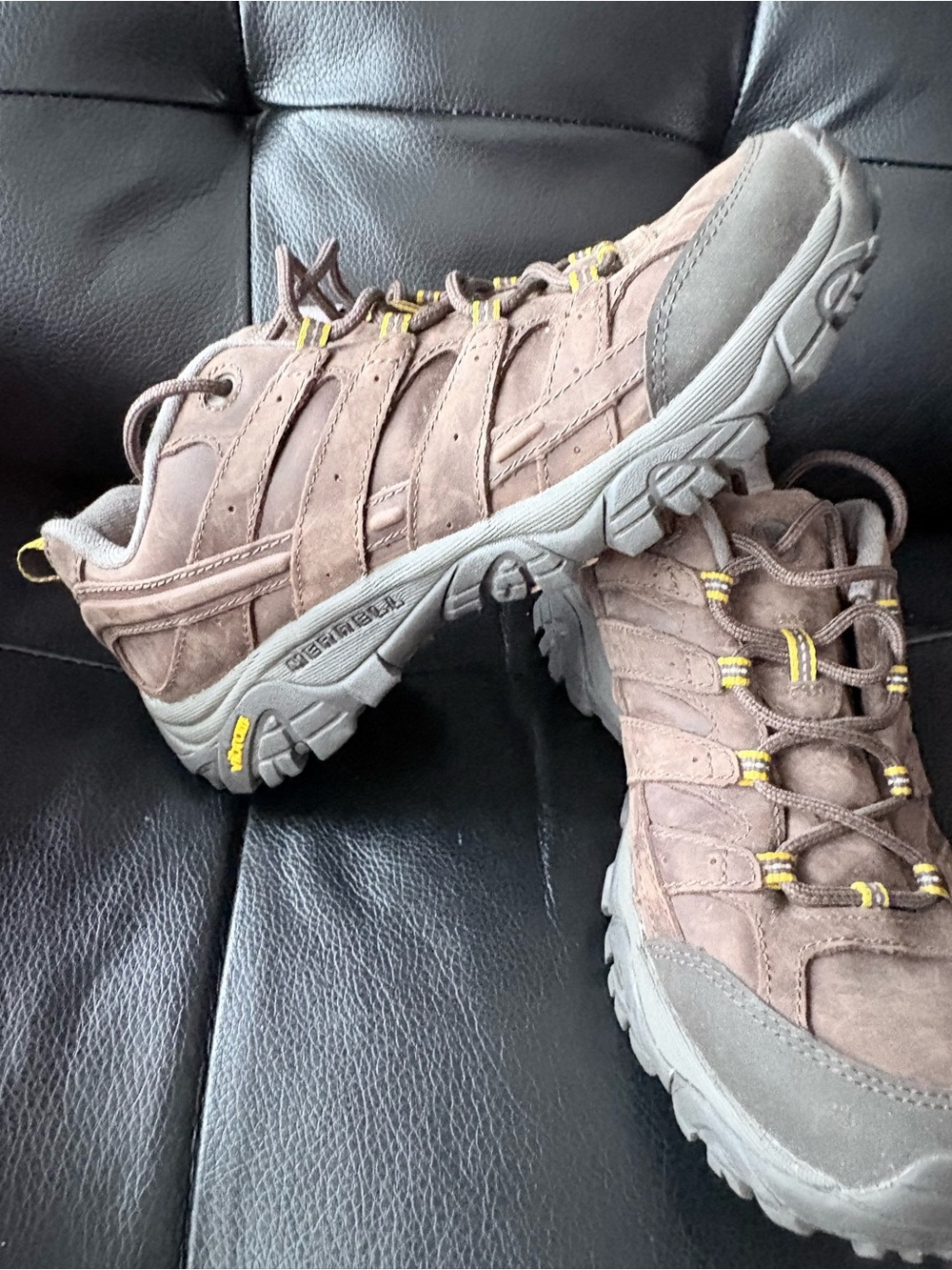 Merrell Women's Brown Suede Hiking Shoes with Yellow Accents